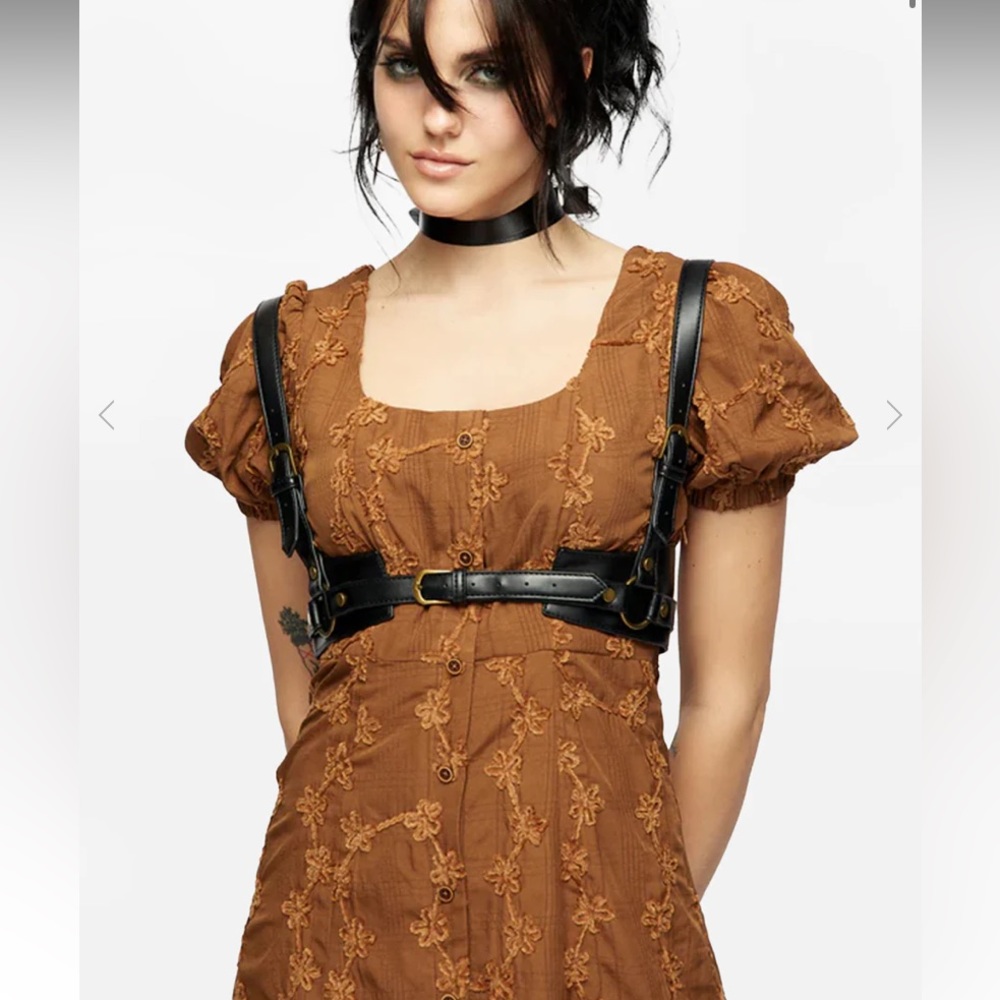 Disturbia Fake Leather Brass Buckle Harness S-M